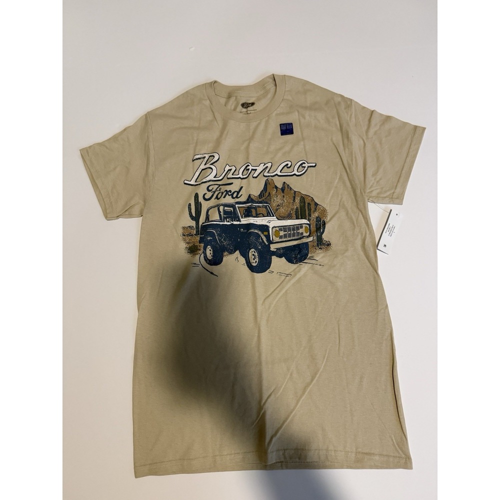 Ford Bronco Men Small T-Shirt Graphic Beige Retro Licensed 100% Cotton Tee NWT